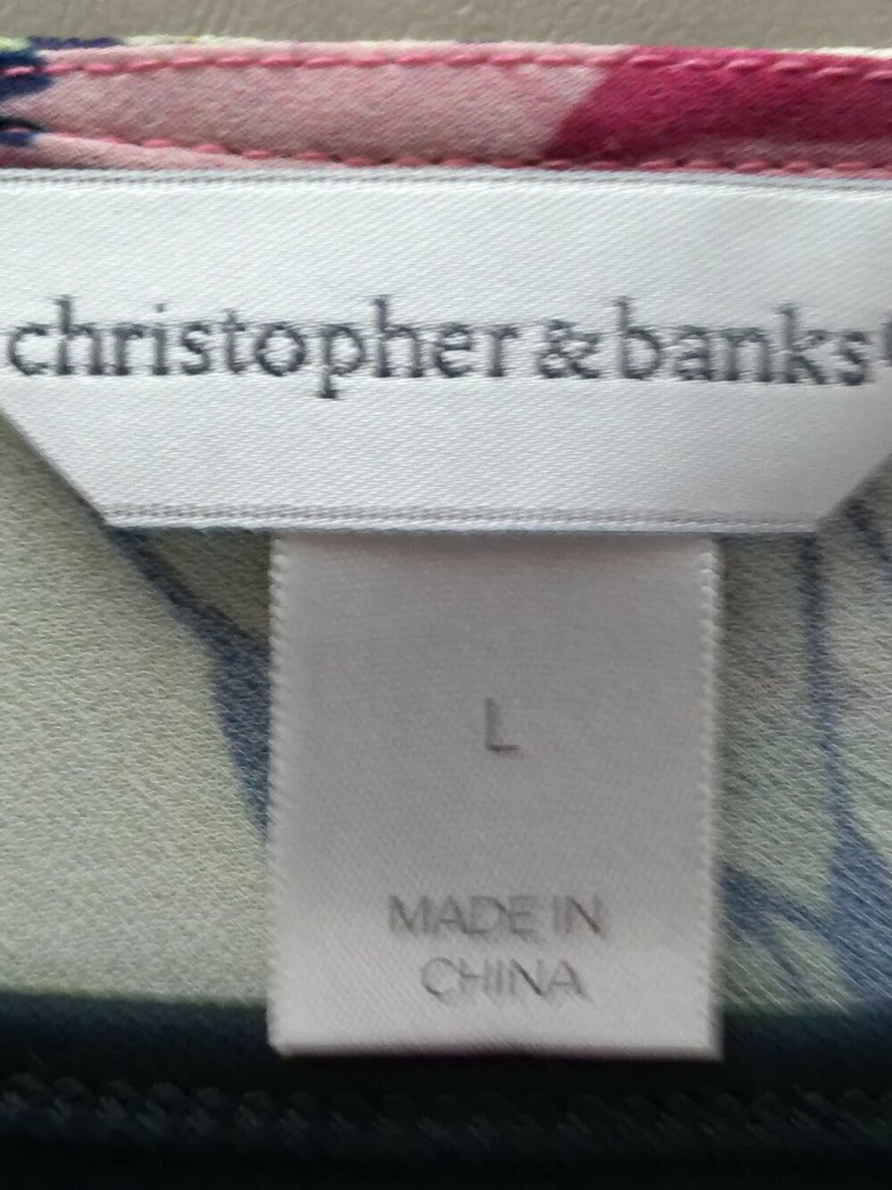 CHRISTOPHER & BANKS Long Sleeve Tie V-Neck Navy Blue Patchwork Floral Blouse L - Picture 6 of 11
